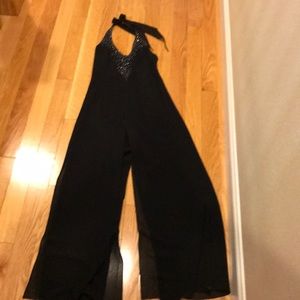 Black lined sequin neck jumpsuit